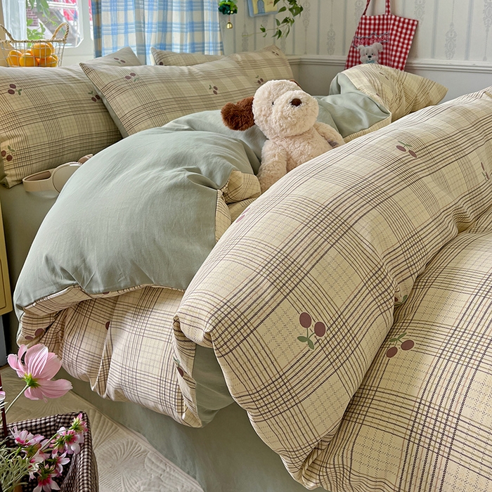 名品家纺 2025新款加厚高克重人字纹优卡棉双层纱提花四件套（提供买家秀） 紫樱桃