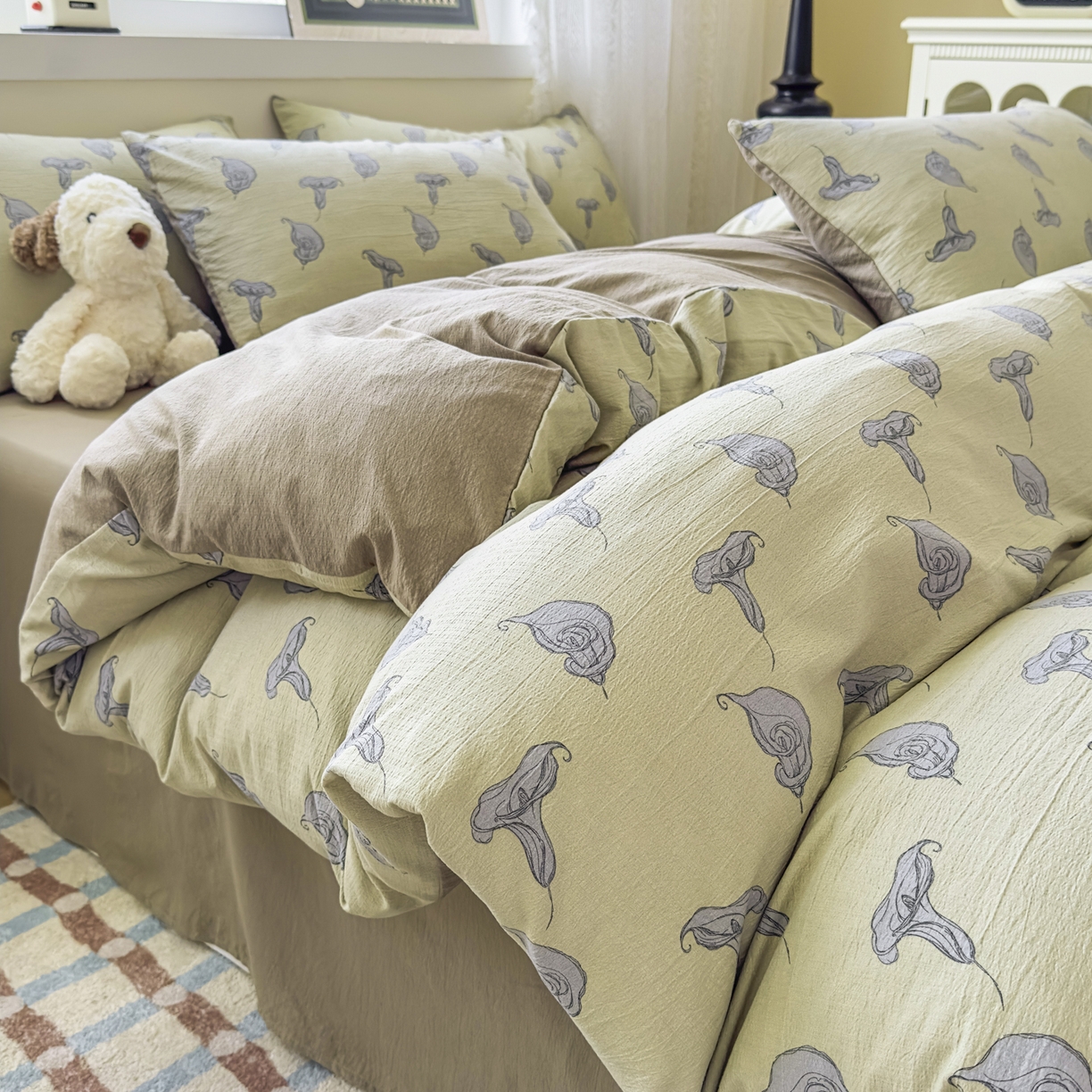 91家纺网 家纺一手货源 找家纺 亨通家纺 2025新款复古原麻双层纱臻至系列四件套 柔梦漫歌