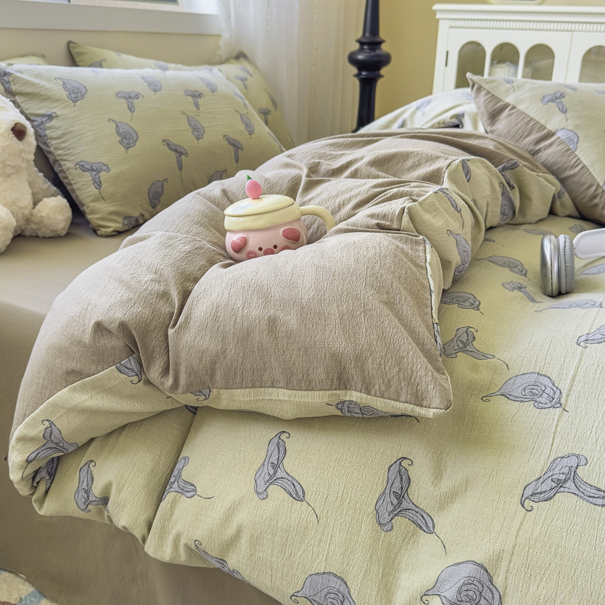 91家纺网 家纺一手货源 找家纺 亨通家纺 2025新款复古原麻双层纱臻至系列四件套 柔梦漫歌