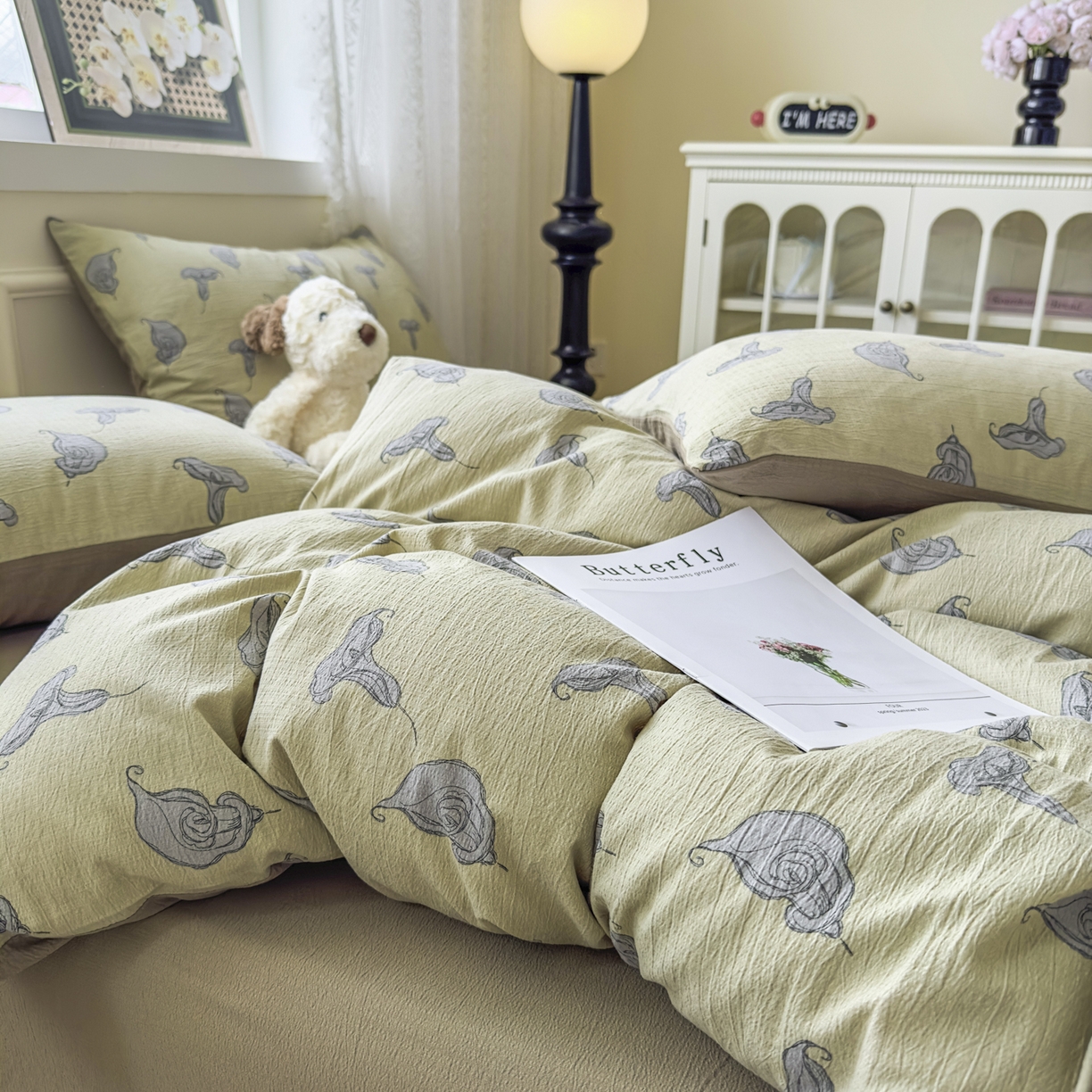 91家纺网 家纺一手货源 找家纺 亨通家纺 2025新款复古原麻双层纱臻至系列四件套 柔梦漫歌