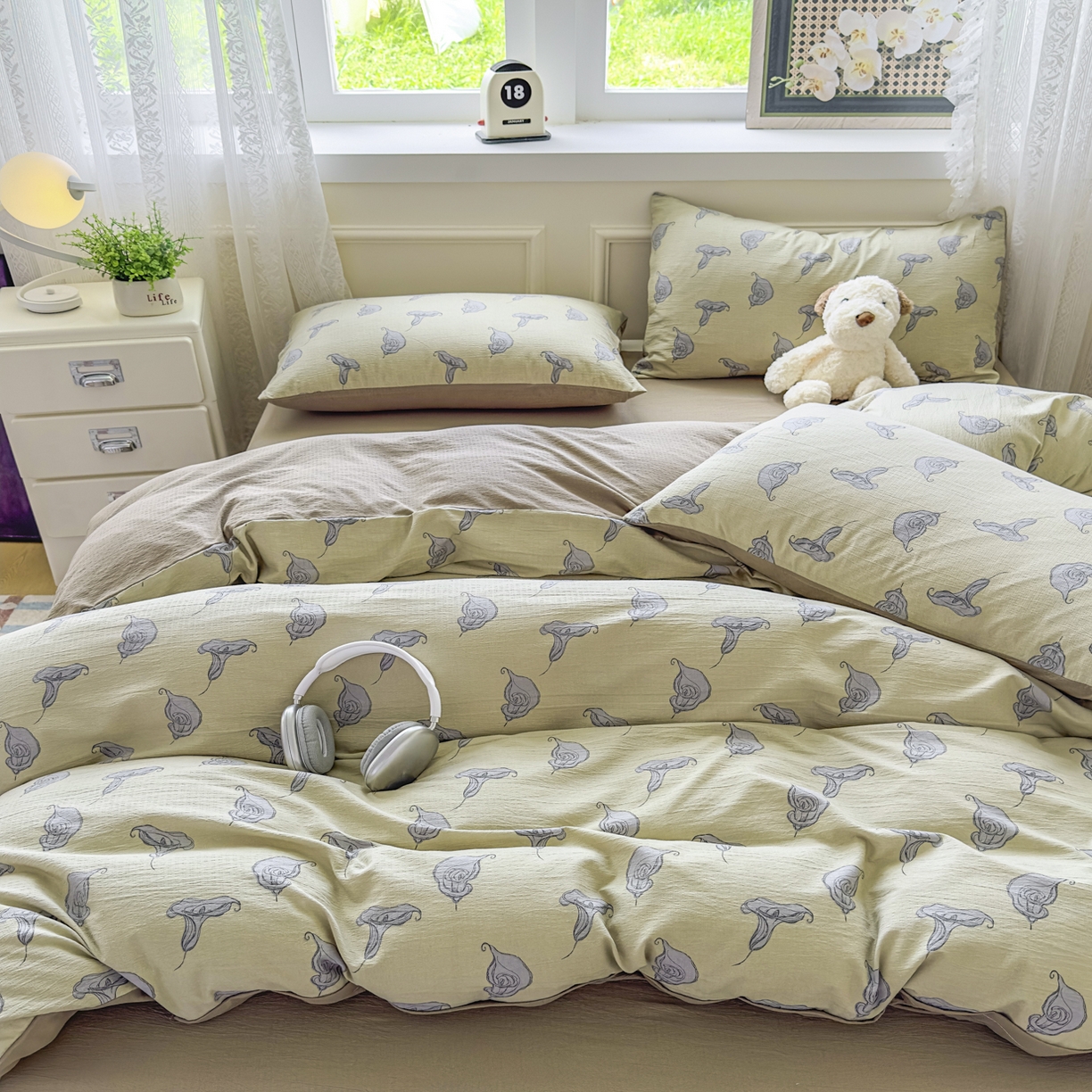 91家纺网 家纺一手货源 找家纺 亨通家纺 2025新款复古原麻双层纱臻至系列四件套 柔梦漫歌