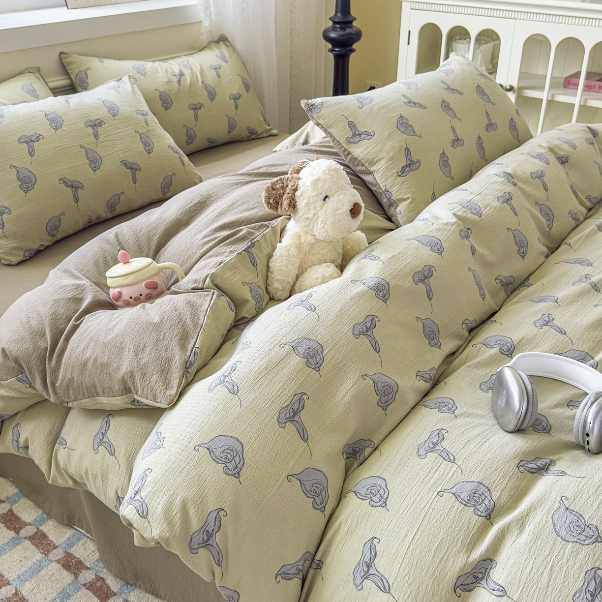 91家纺网 家纺一手货源 找家纺 亨通家纺 2025新款复古原麻双层纱臻至系列四件套 柔梦漫歌