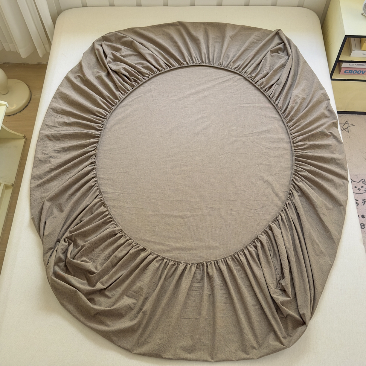 91家纺网 家纺一手货源 找家纺 晚依家纺 2025新款A类色织全棉水洗棉床单单件纯棉格子纯色学生宿舍定制定做 纯棉素-咖