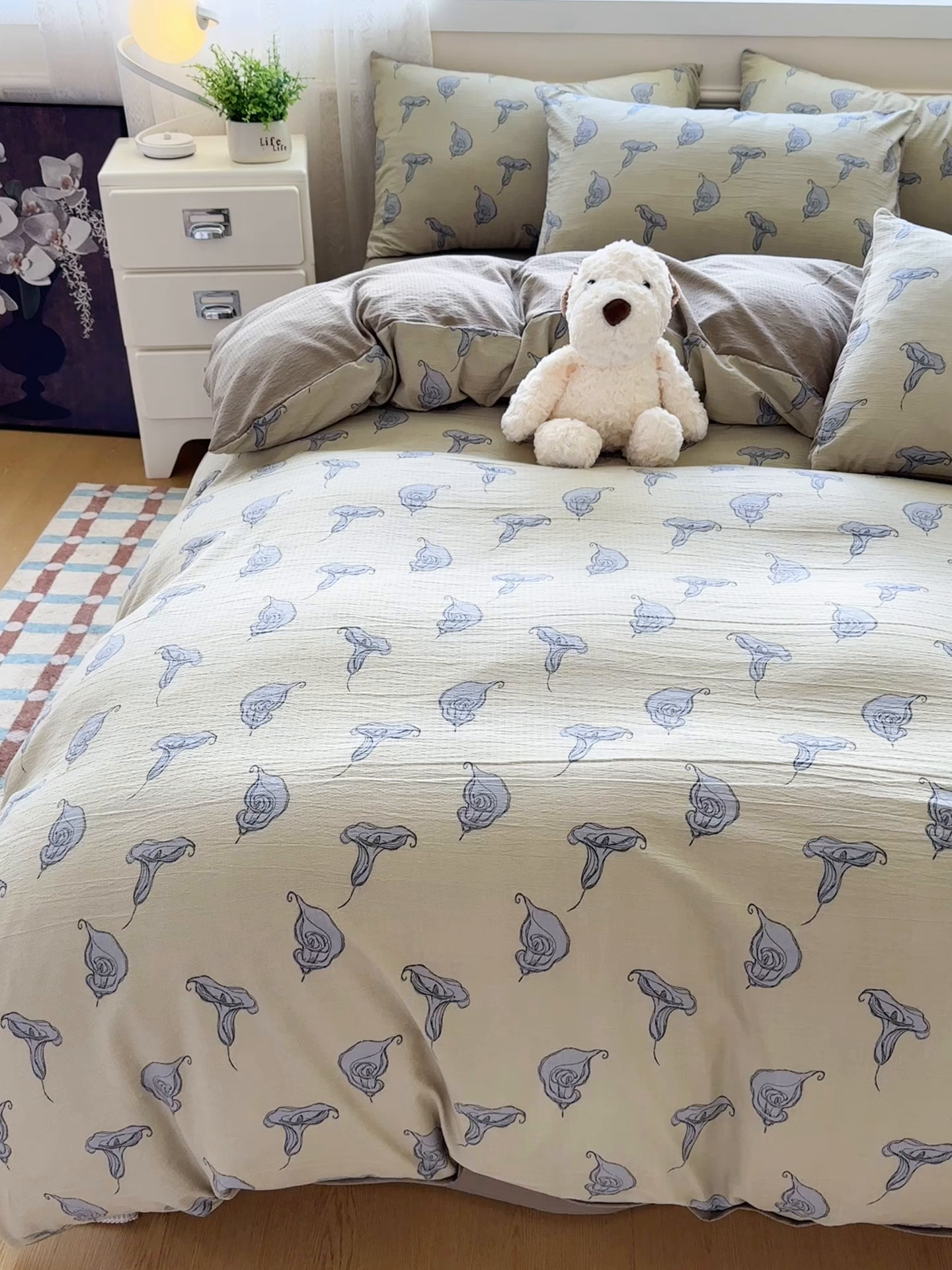 91家纺网 家纺一手货源 找家纺 亨通家纺 2025新款复古原麻双层纱臻至系列四件套 柔梦漫歌