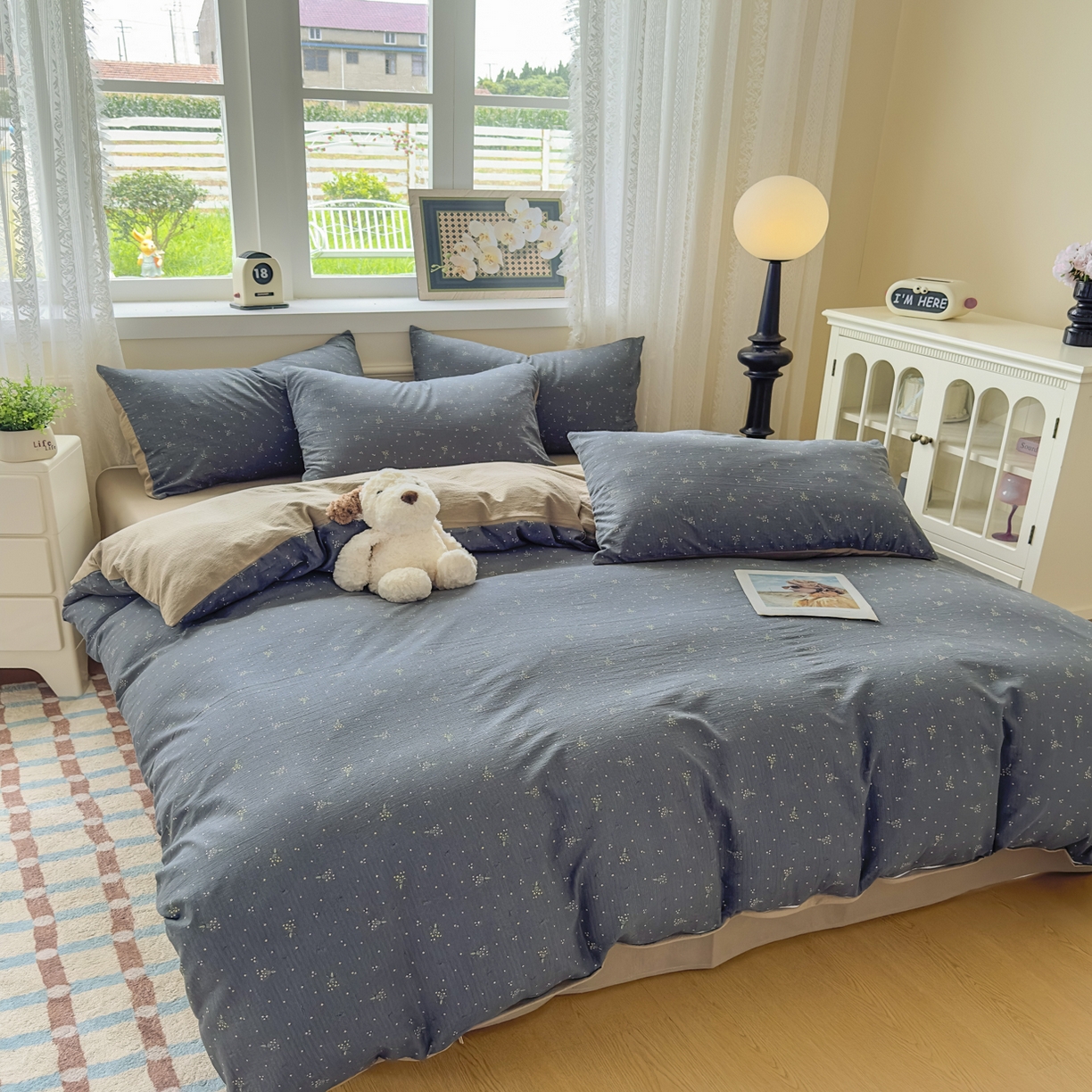 91家纺网 家纺一手货源 找家纺 亨通家纺 2025新款复古原麻双层纱臻至系列四件套 碎花絮语-灰