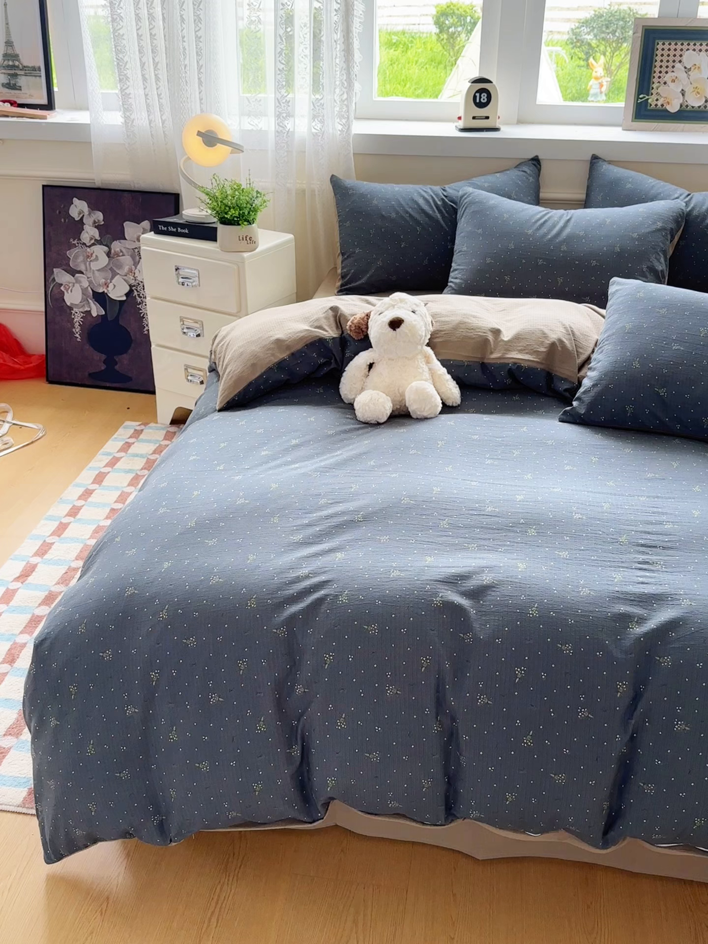 91家纺网 家纺一手货源 找家纺 亨通家纺 2025新款复古原麻双层纱臻至系列四件套 碎花絮语-灰