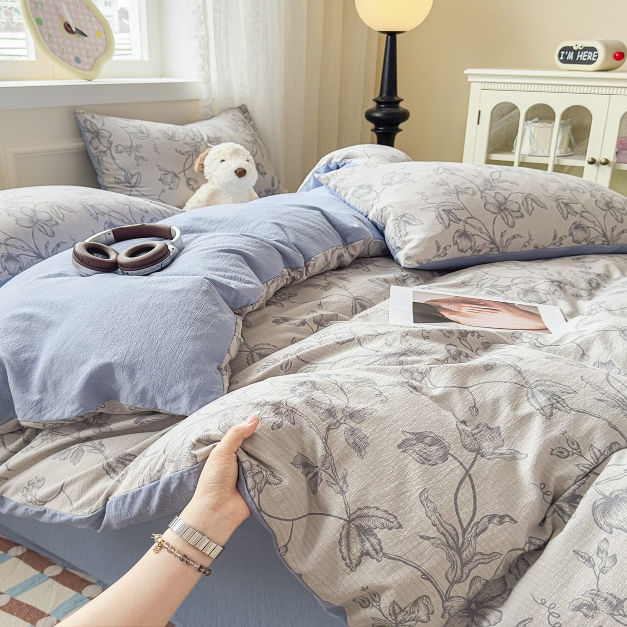 亨通家纺 2025新款复古原麻双层纱臻至系列四件套 一帘幽梦-蓝