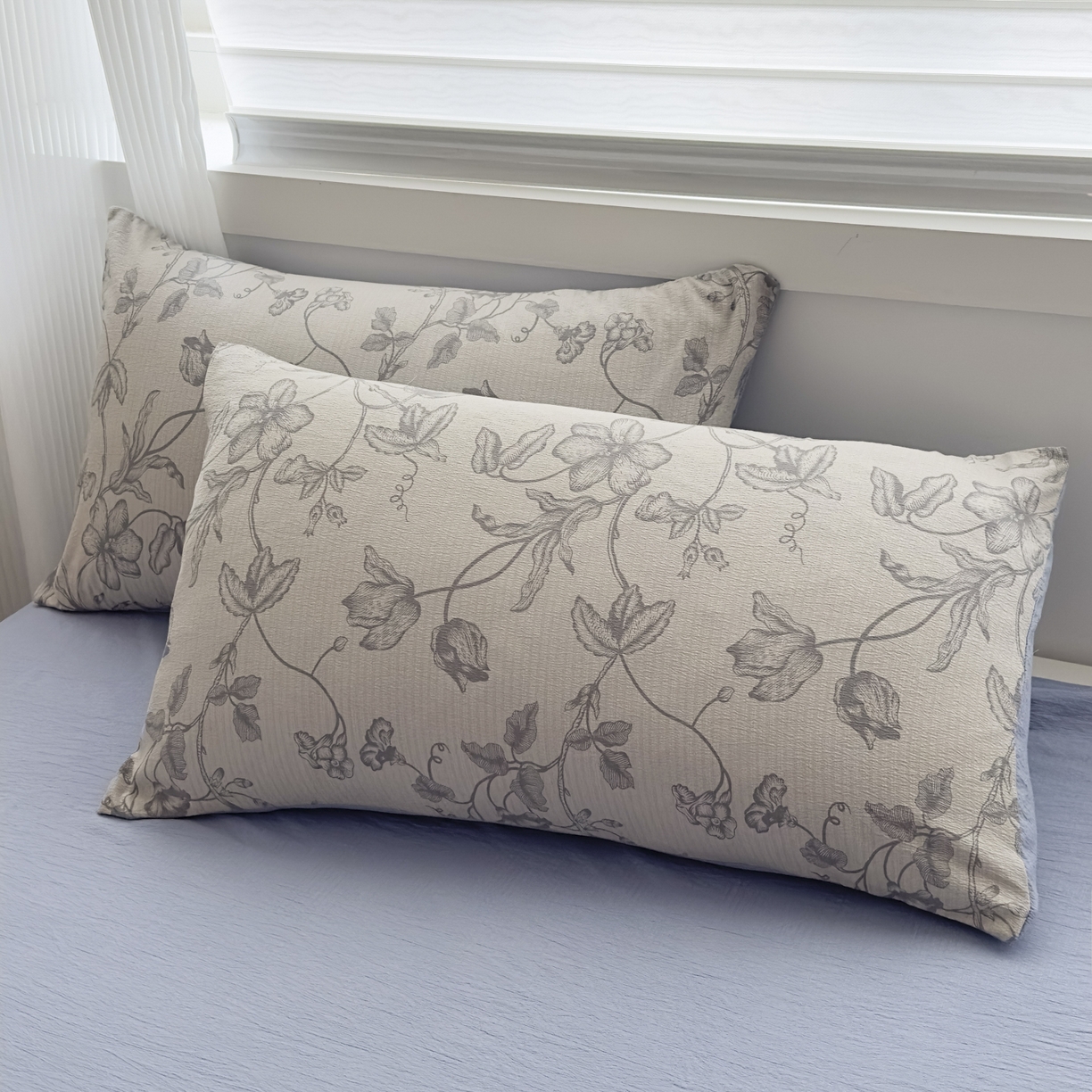 91家纺网 家纺一手货源 找家纺 亨通家纺 2025新款复古原麻双层纱臻至系列四件套 一帘幽梦-蓝