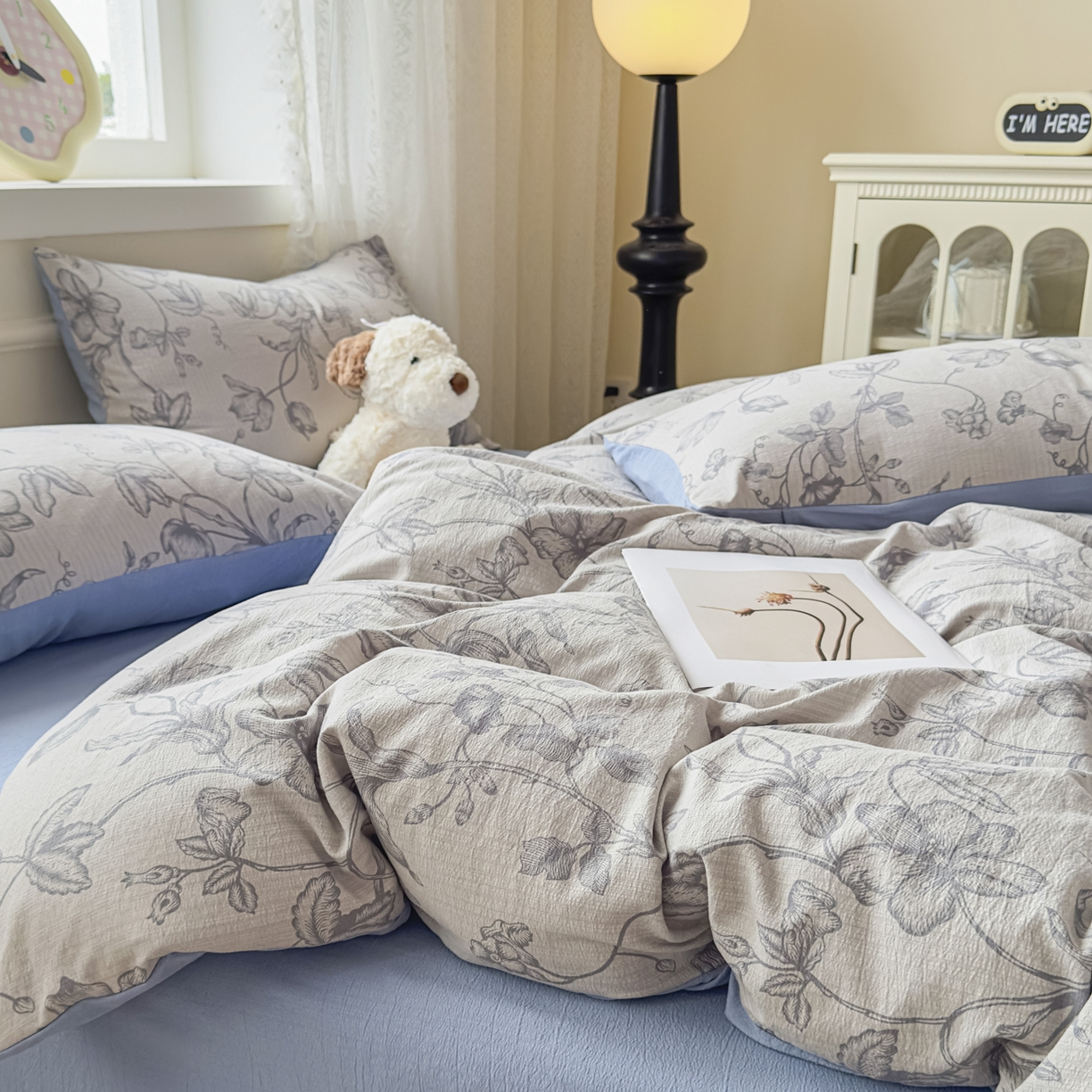 91家纺网 家纺一手货源 找家纺 亨通家纺 2025新款复古原麻双层纱臻至系列四件套 一帘幽梦-蓝