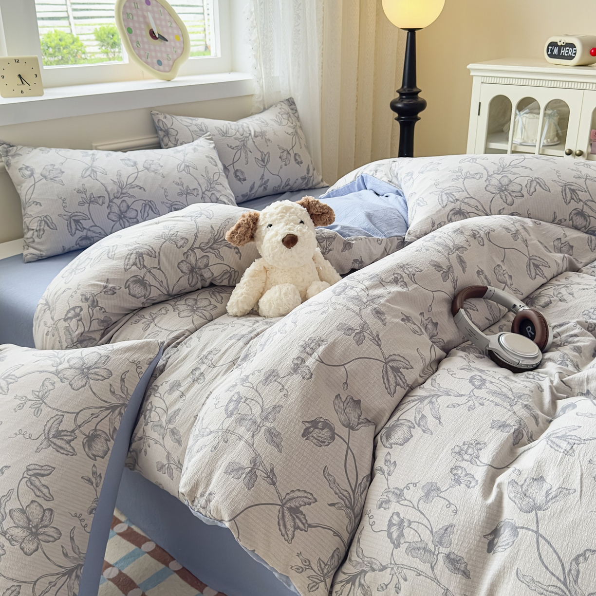 91家纺网 家纺一手货源 找家纺 亨通家纺 2025新款复古原麻双层纱臻至系列四件套 一帘幽梦-蓝