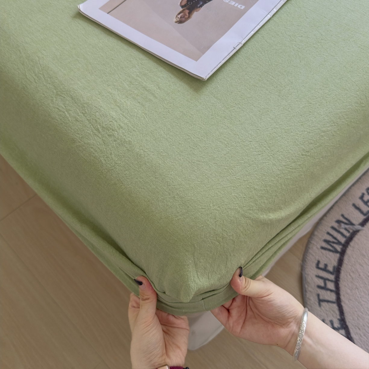 91家纺网 家纺一手货源 找家纺 晚依家纺 2025新款A类色织全棉水洗棉床单单件纯棉格子纯色学生宿舍定制定做 纯色-果绿