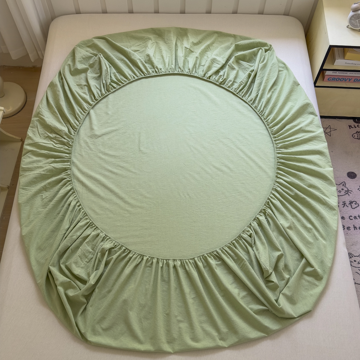 91家纺网 家纺一手货源 找家纺 晚依家纺 2025新款A类色织全棉水洗棉床单单件纯棉格子纯色学生宿舍定制定做 纯色-果绿