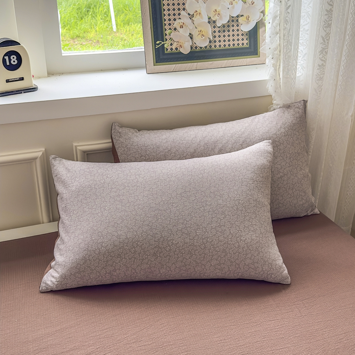 91家纺网 家纺一手货源 找家纺 亨通家纺 2025新款复古原麻双层纱臻至系列四件套 紫灰花韵