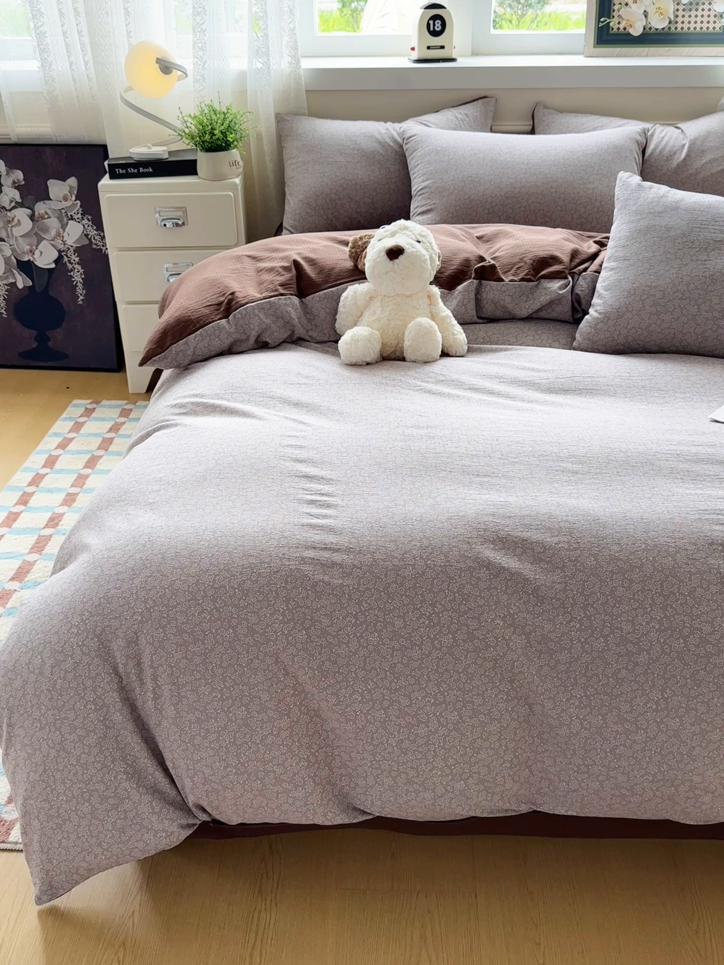 91家纺网 家纺一手货源 找家纺 亨通家纺 2025新款复古原麻双层纱臻至系列四件套 紫灰花韵