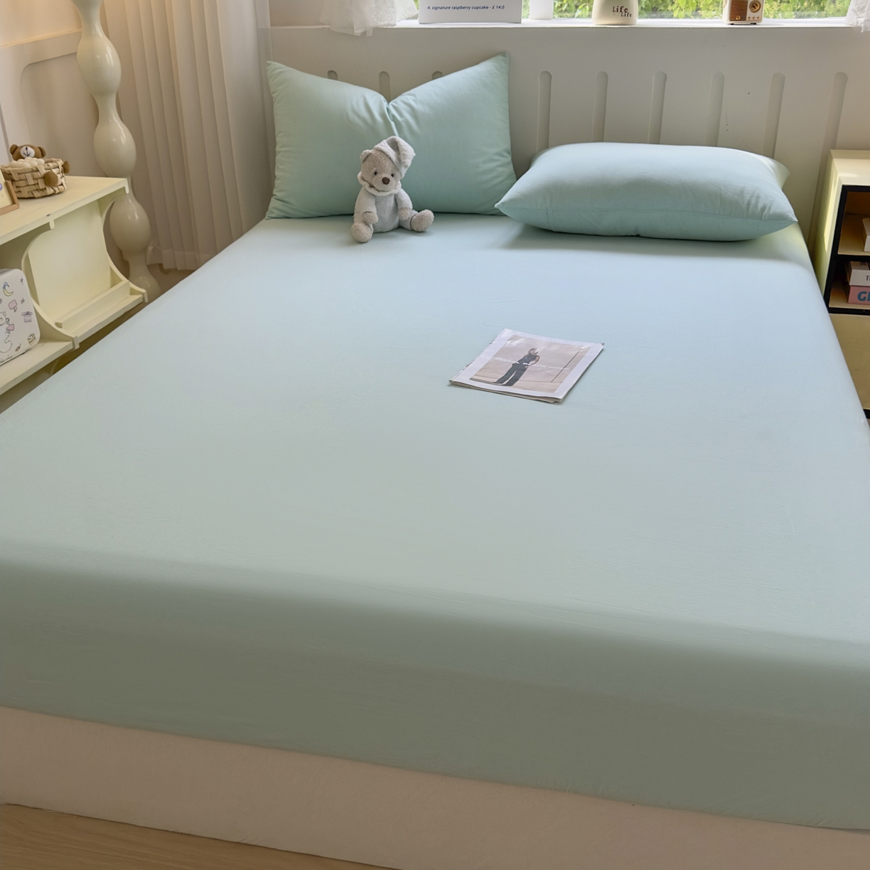 91家纺网 家纺一手货源 找家纺 晚依家纺 2025新款A类色织全棉水洗棉床单单件纯棉格子纯色学生宿舍定制定做 纯色-湖蓝