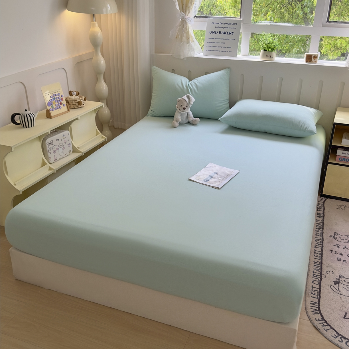 91家纺网 家纺一手货源 找家纺 晚依家纺 2025新款A类色织全棉水洗棉床单单件纯棉格子纯色学生宿舍定制定做 纯色-湖蓝