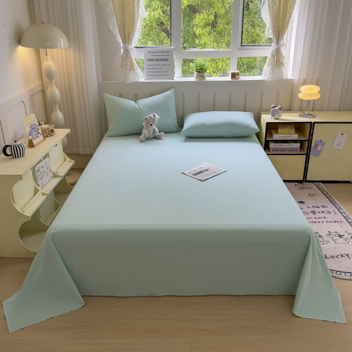 91家纺网 家纺一手货源 找家纺 晚依家纺 2025新款A类色织全棉水洗棉床单单件纯棉格子纯色学生宿舍定制定做 纯色-湖蓝