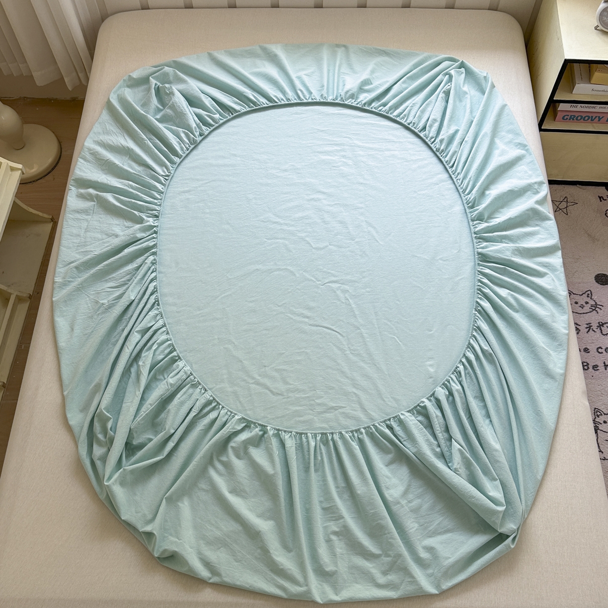 91家纺网 家纺一手货源 找家纺 晚依家纺 2025新款A类色织全棉水洗棉床单单件纯棉格子纯色学生宿舍定制定做 纯色-湖蓝