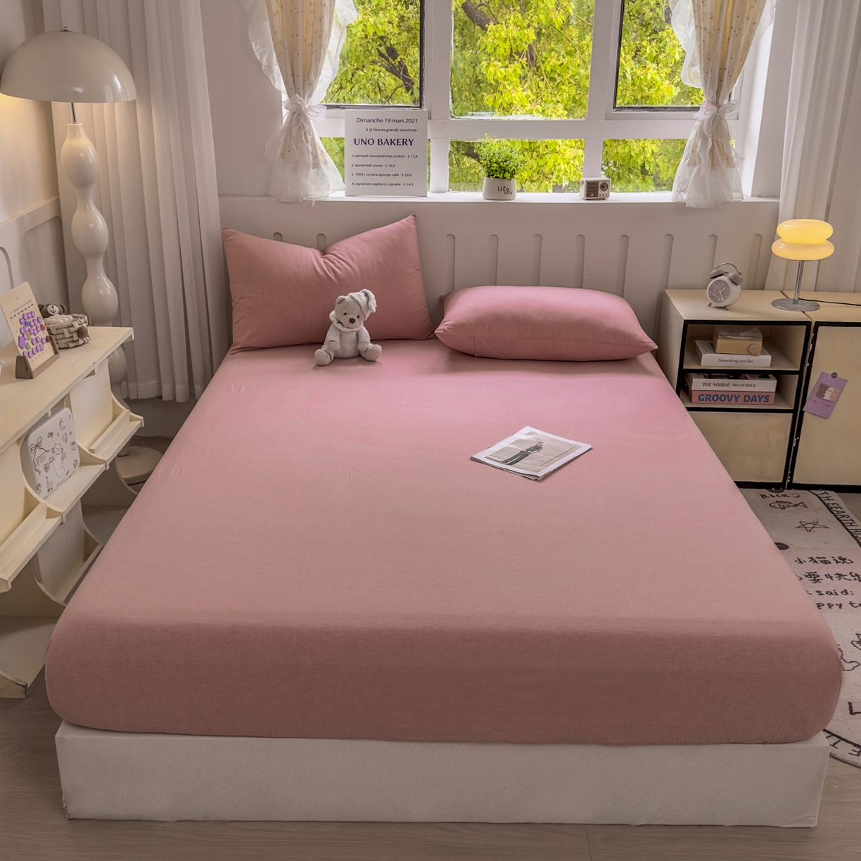 91家纺网 家纺一手货源 找家纺 晚依家纺 2025新款A类色织全棉水洗棉床单单件纯棉格子纯色学生宿舍定制定做 纯色-藕粉