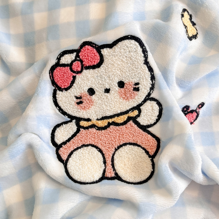 91家纺网 家纺一手货源 找家纺 川悦生活 2025新款绣花牛奶绒毛巾绣四件套-大床 奶心小猫