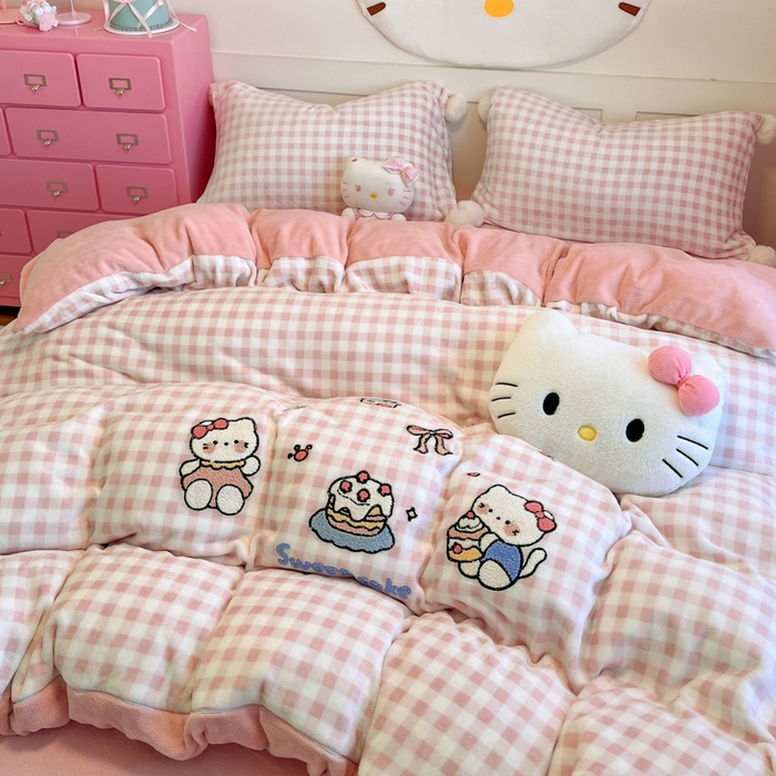 91家纺网 家纺一手货源 找家纺 川悦生活 2025新款绣花牛奶绒毛巾绣四件套-大床 蛋糕小喵