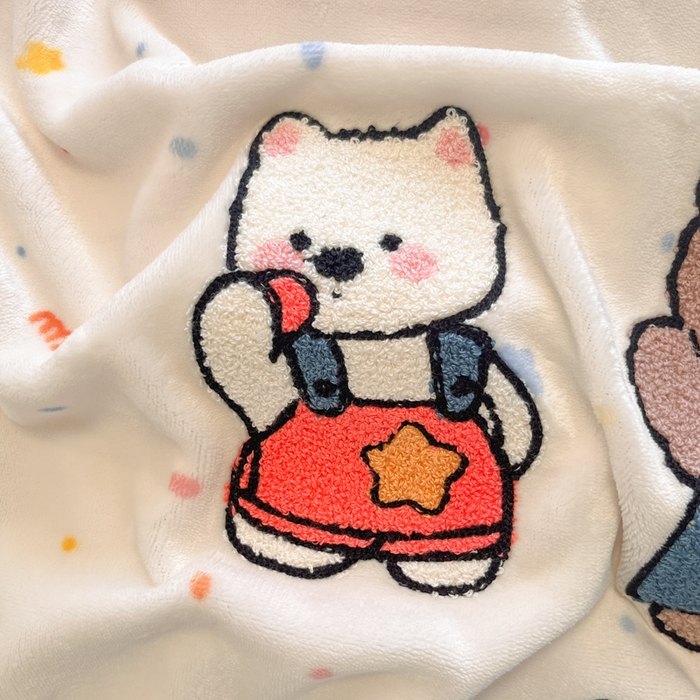 91家纺网 家纺一手货源 找家纺 川悦生活 2025新款绣花牛奶绒毛巾绣四件套-大床 快乐好友派