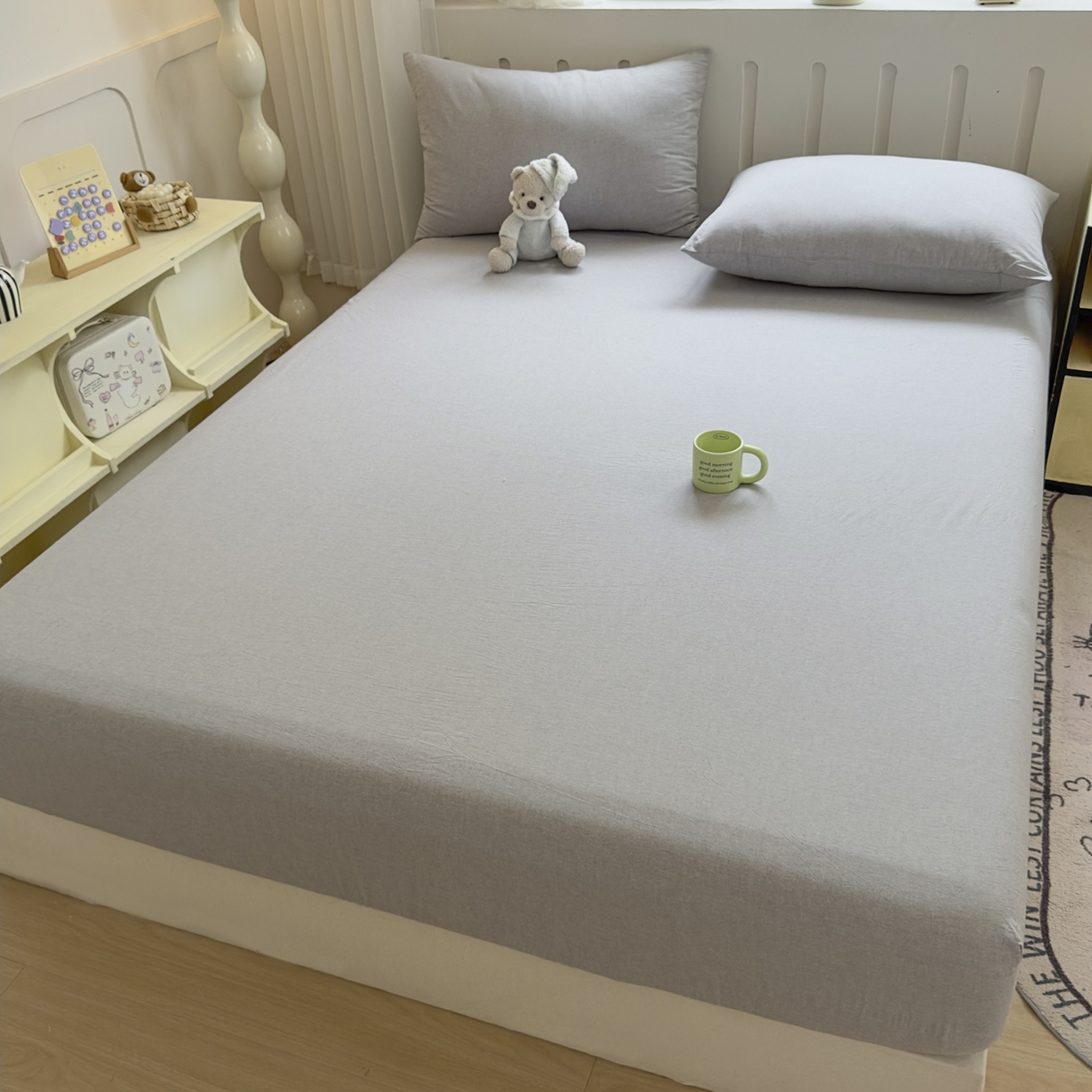 91家纺网 家纺一手货源 找家纺 晚依家纺 2025新款A类色织全棉水洗棉床单单件纯棉格子纯色学生宿舍定制定做 纯色-浅灰