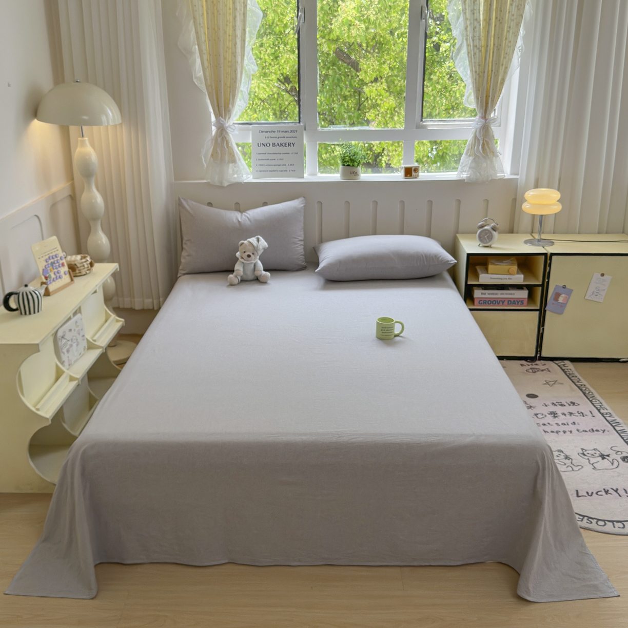 91家纺网 家纺一手货源 找家纺 晚依家纺 2025新款A类色织全棉水洗棉床单单件纯棉格子纯色学生宿舍定制定做 纯色-浅灰