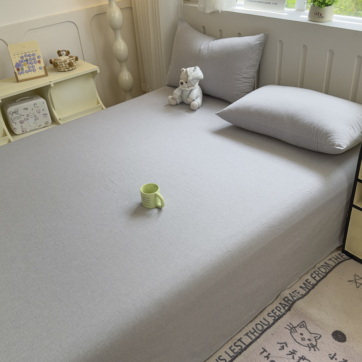 91家纺网 家纺一手货源 找家纺 晚依家纺 2025新款A类色织全棉水洗棉床单单件纯棉格子纯色学生宿舍定制定做 纯色-浅灰