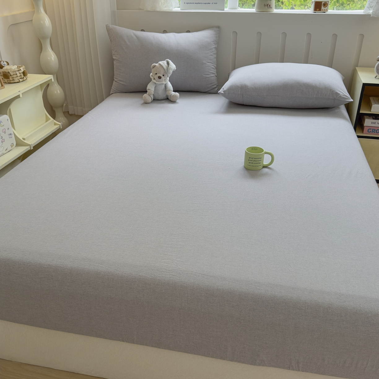 91家纺网 家纺一手货源 找家纺 晚依家纺 2025新款A类色织全棉水洗棉床单单件纯棉格子纯色学生宿舍定制定做 纯色-浅灰