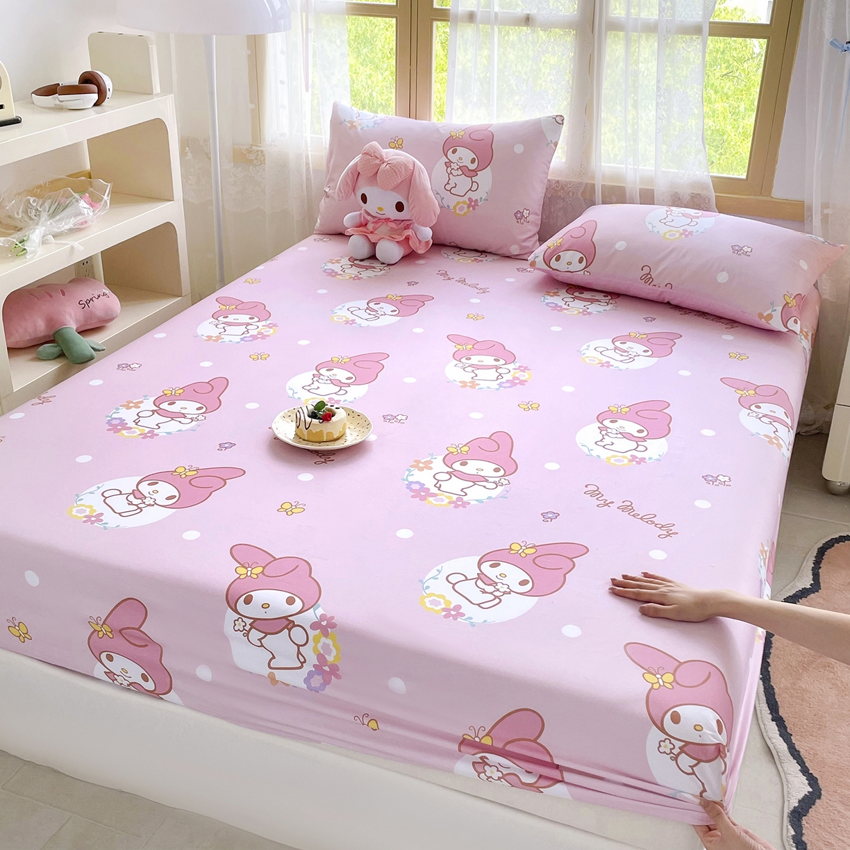 浩诚2025新款三丽欧专版花型全棉纯棉床笠 粉雾