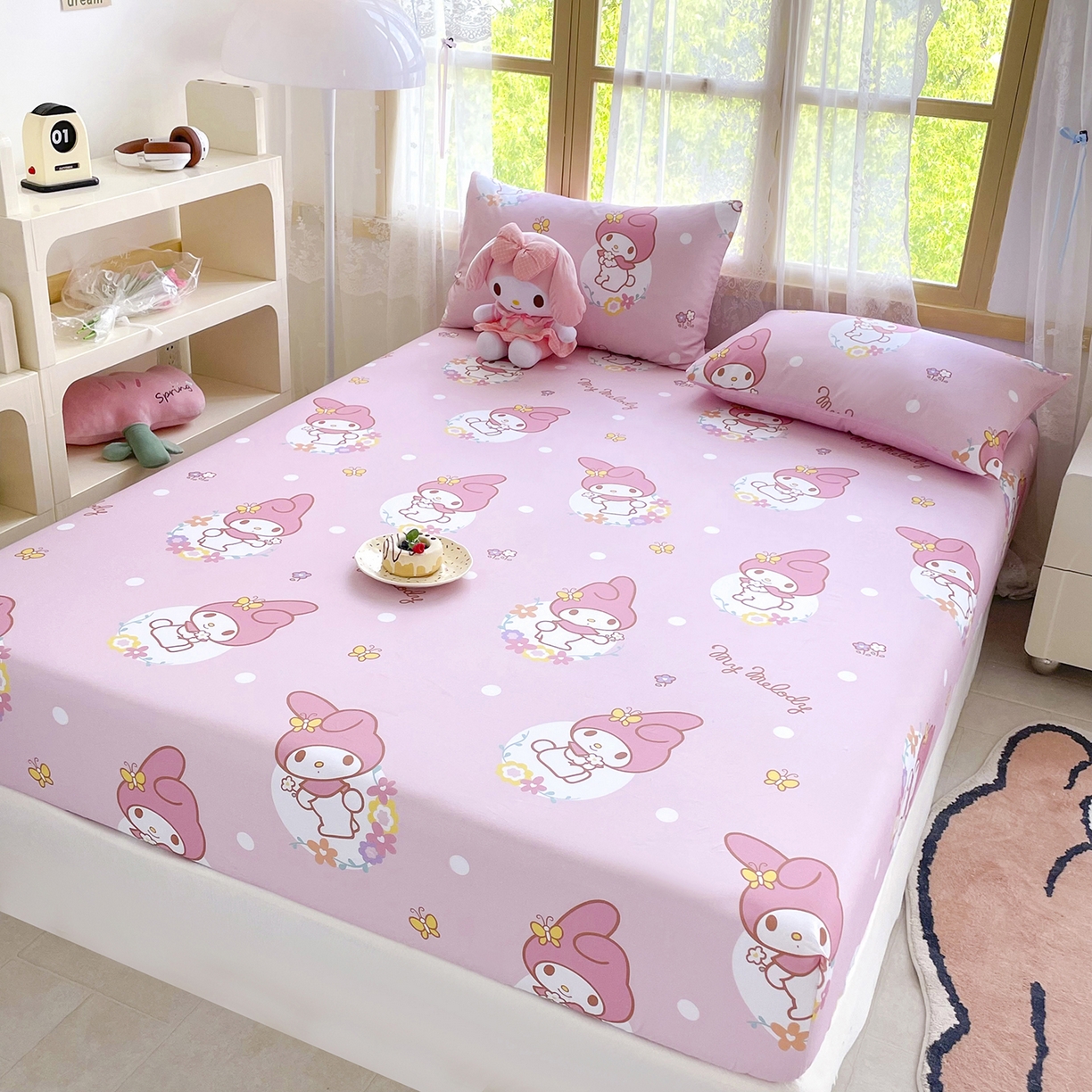 91家纺网 家纺一手货源 找家纺 浩诚2025新款三丽欧专版花型全棉纯棉床笠 粉雾