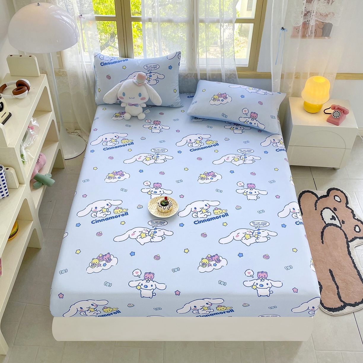 91家纺网 家纺一手货源 找家纺 浩诚2025新款三丽欧专版花型全棉纯棉床笠 奶霜