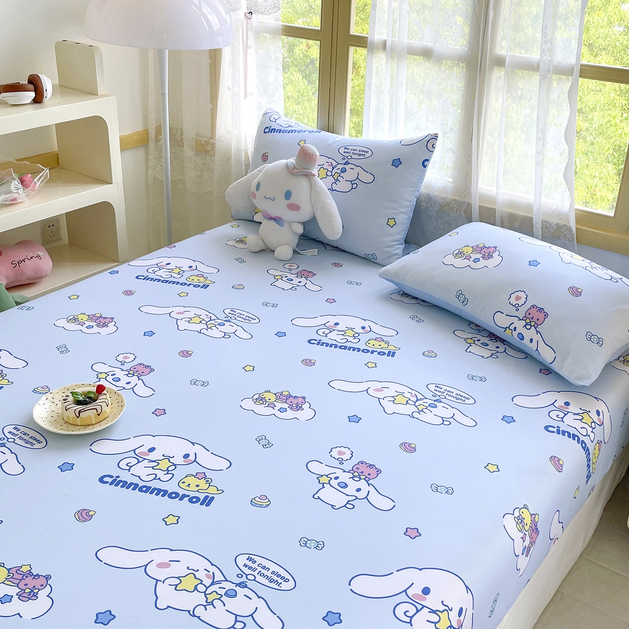 91家纺网 家纺一手货源 找家纺 浩诚2025新款三丽欧专版花型全棉纯棉床笠 奶霜