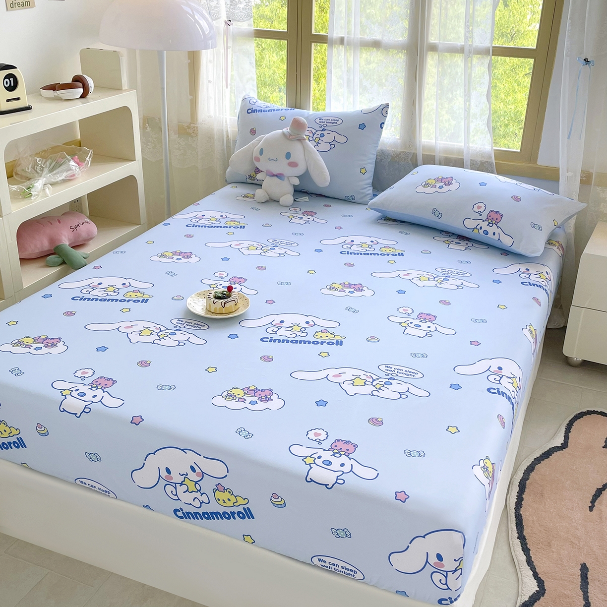 91家纺网 家纺一手货源 找家纺 浩诚2025新款三丽欧专版花型全棉纯棉床笠 奶霜