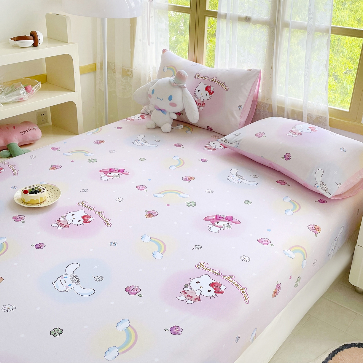 91家纺网 家纺一手货源 找家纺 浩诚2025新款三丽欧专版花型全棉纯棉床笠 霓虹