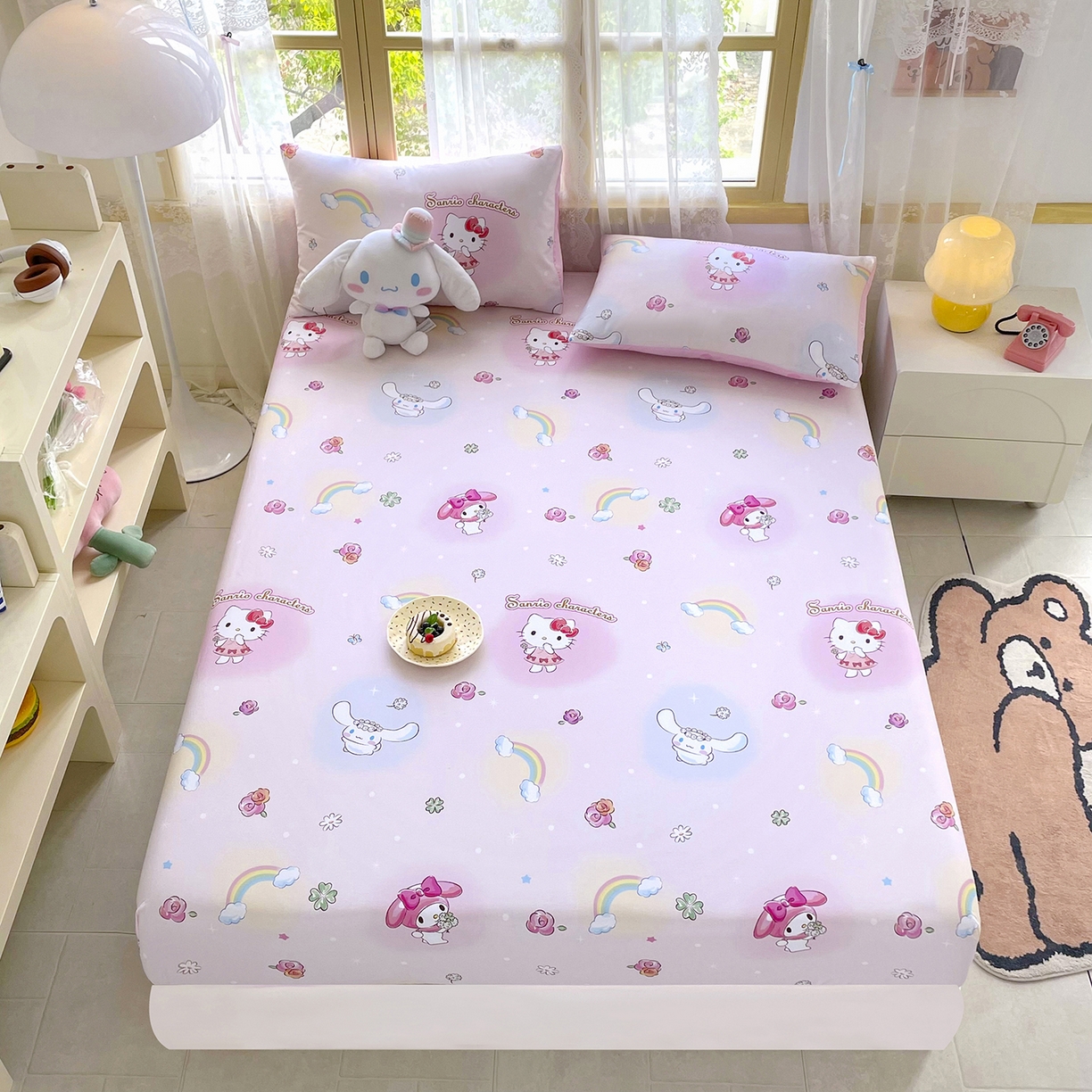 91家纺网 家纺一手货源 找家纺 浩诚2025新款三丽欧专版花型全棉纯棉床笠 霓虹