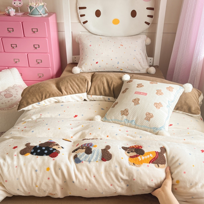 91家纺网 家纺一手货源 找家纺 （总）川悦生活 2025新款绣花牛奶绒毛巾绣四件套-小床