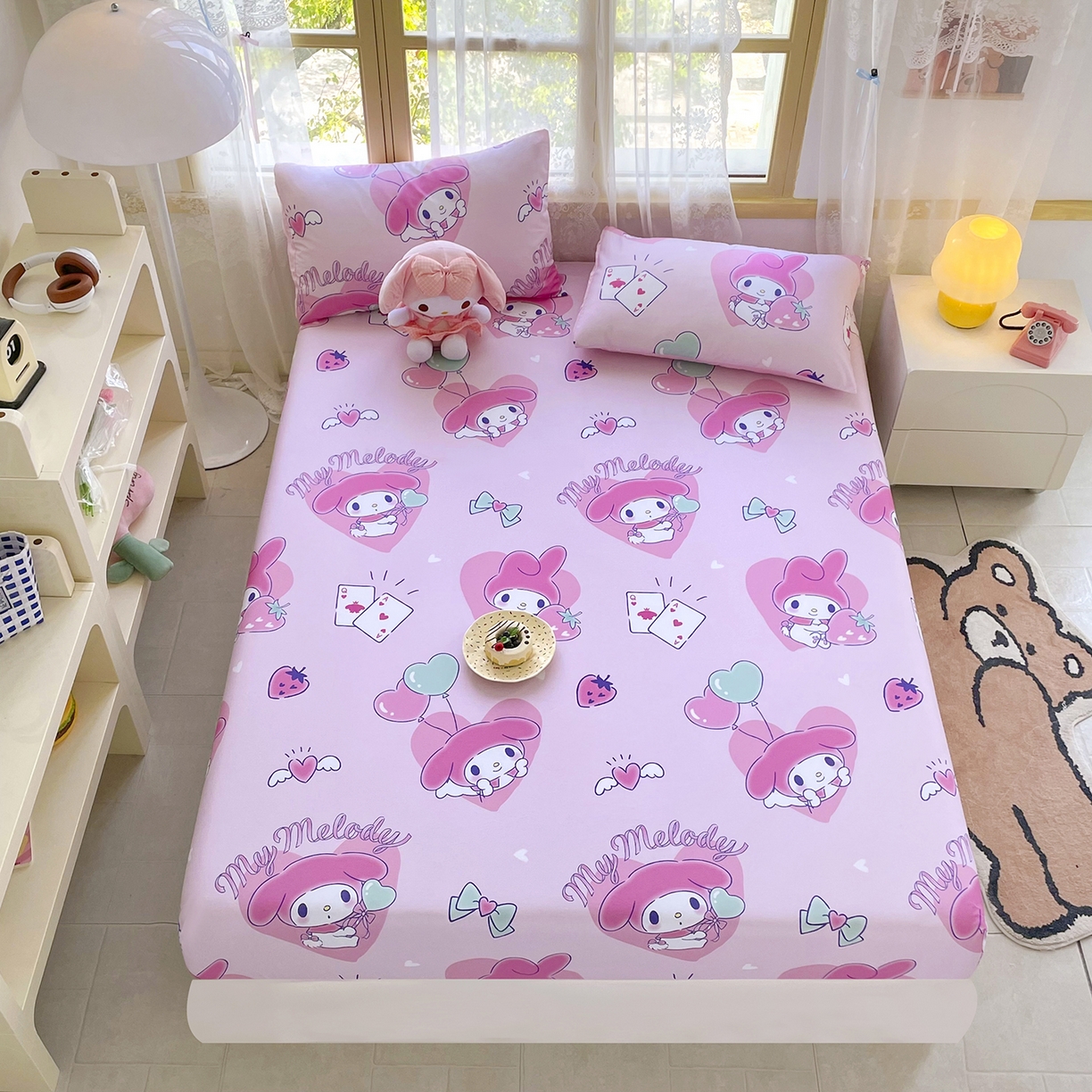 91家纺网 家纺一手货源 找家纺 浩诚2025新款三丽欧专版花型全棉纯棉床笠 甜莓