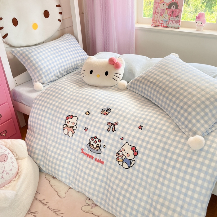 91家纺网 家纺一手货源 找家纺 川悦生活 2025新款绣花牛奶绒毛巾绣四件套-小床 奶心小猫