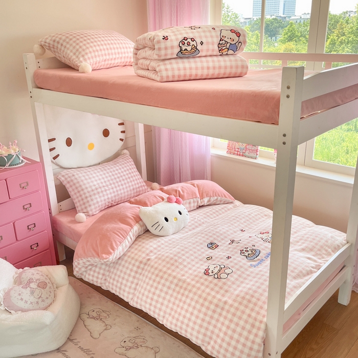 91家纺网 家纺一手货源 找家纺 川悦生活 2025新款绣花牛奶绒毛巾绣四件套-小床 蛋糕小喵