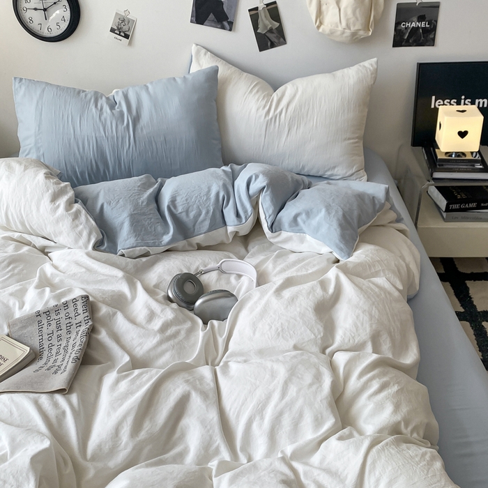 91家纺网 家纺一手货源 找家纺 （总）夜笙家纺 2025新款水洗棉纯色双拼四件套