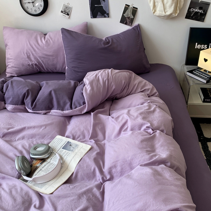 91家纺网 家纺一手货源 找家纺 （总）夜笙家纺 2025新款水洗棉纯色双拼四件套