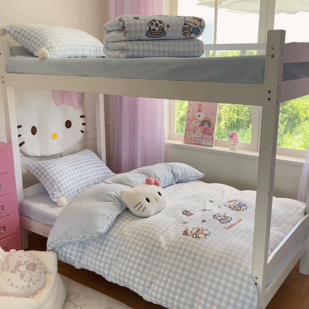 91家纺网 家纺一手货源 找家纺 川悦生活 2025新款绣花牛奶绒毛巾绣四件套-小床 奶心小猫