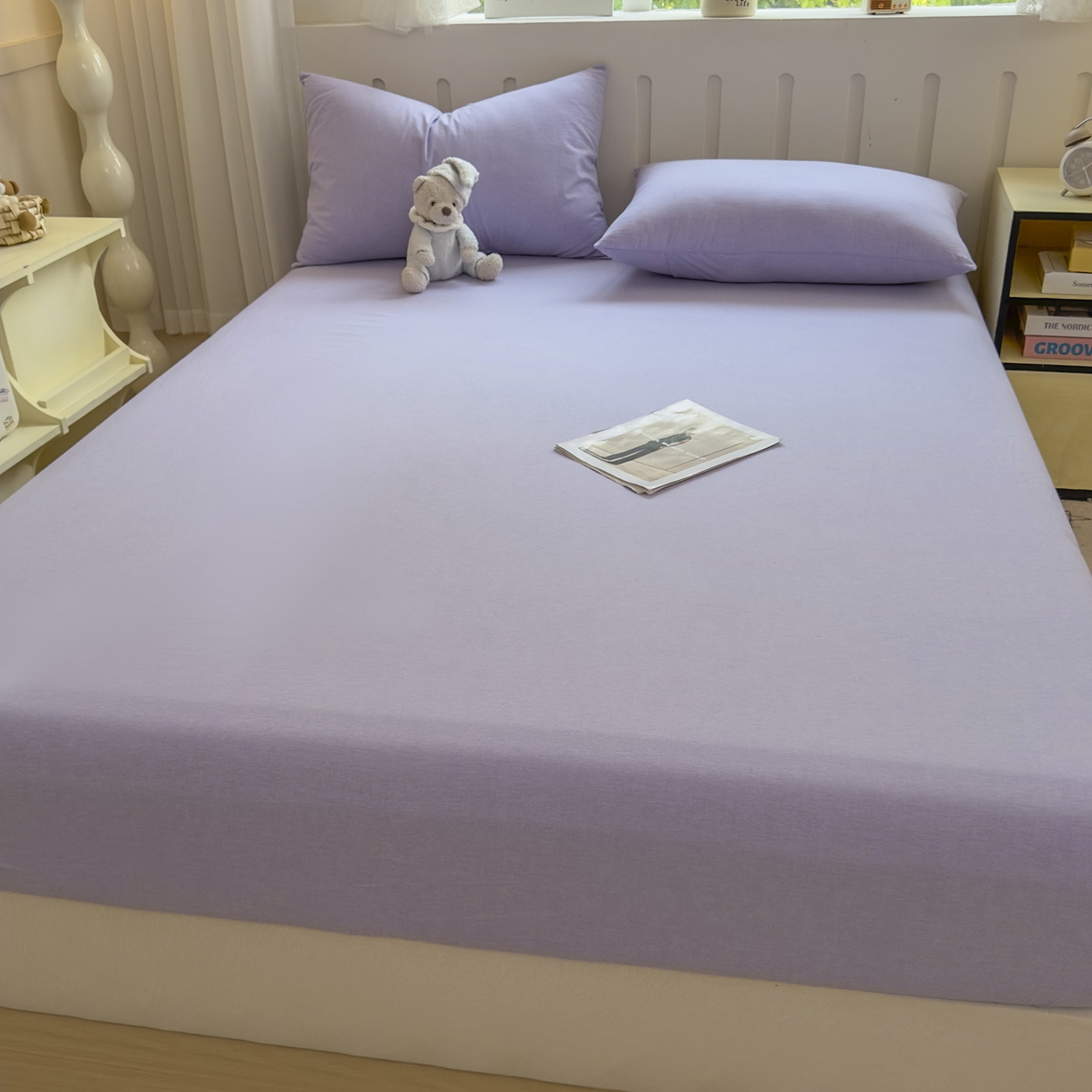 91家纺网 家纺一手货源 找家纺 晚依家纺 2025新款A类色织全棉水洗棉床单单件纯棉格子纯色学生宿舍定制定做 纯色-浅紫