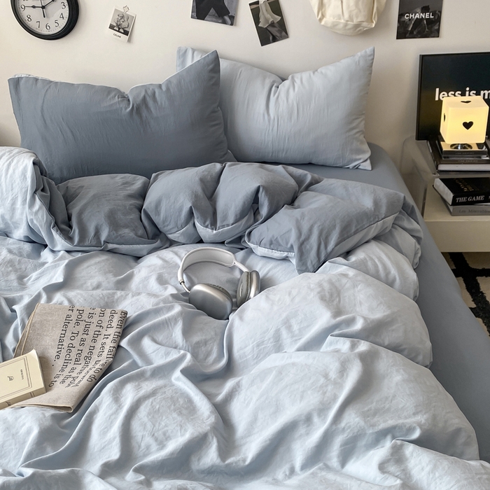 91家纺网 家纺一手货源 找家纺 （总）夜笙家纺 2025新款水洗棉纯色双拼四件套