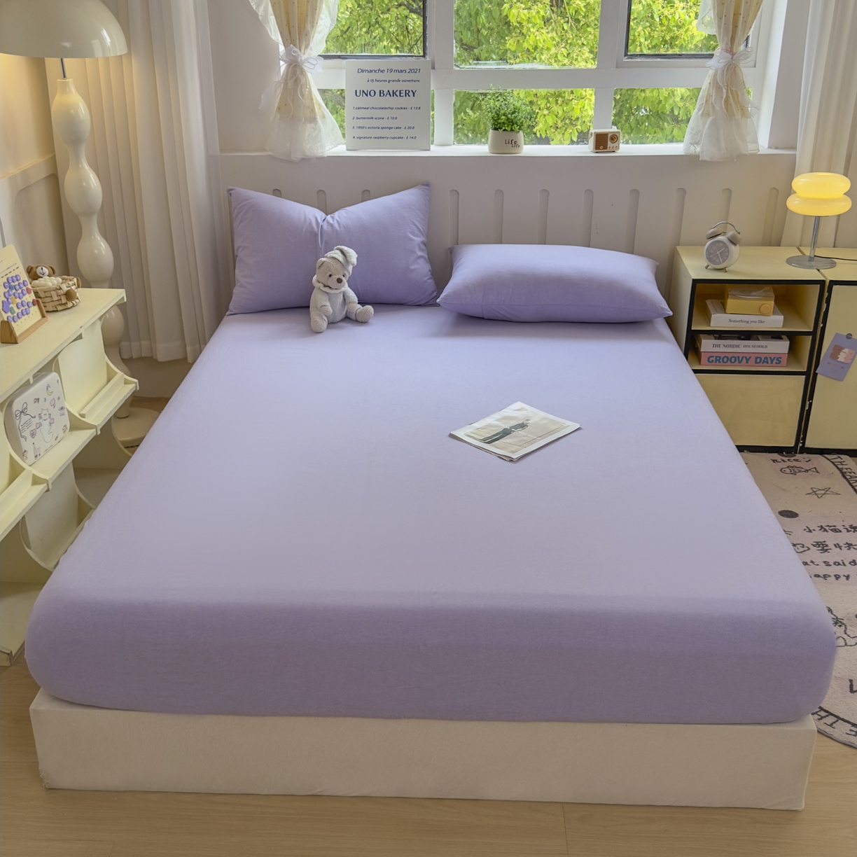 91家纺网 家纺一手货源 找家纺 晚依家纺 2025新款A类色织全棉水洗棉床单单件纯棉格子纯色学生宿舍定制定做 纯色-浅紫