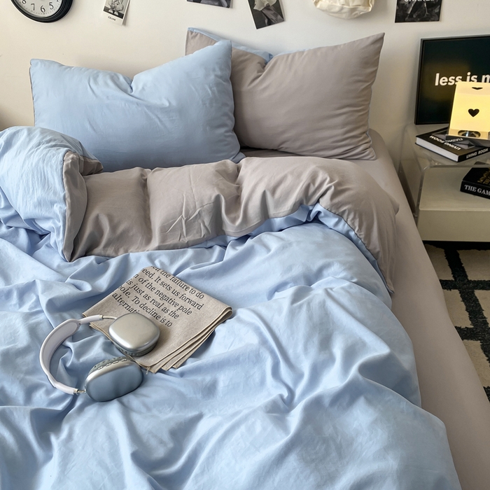 91家纺网 家纺一手货源 找家纺 （总）夜笙家纺 2025新款水洗棉纯色双拼四件套