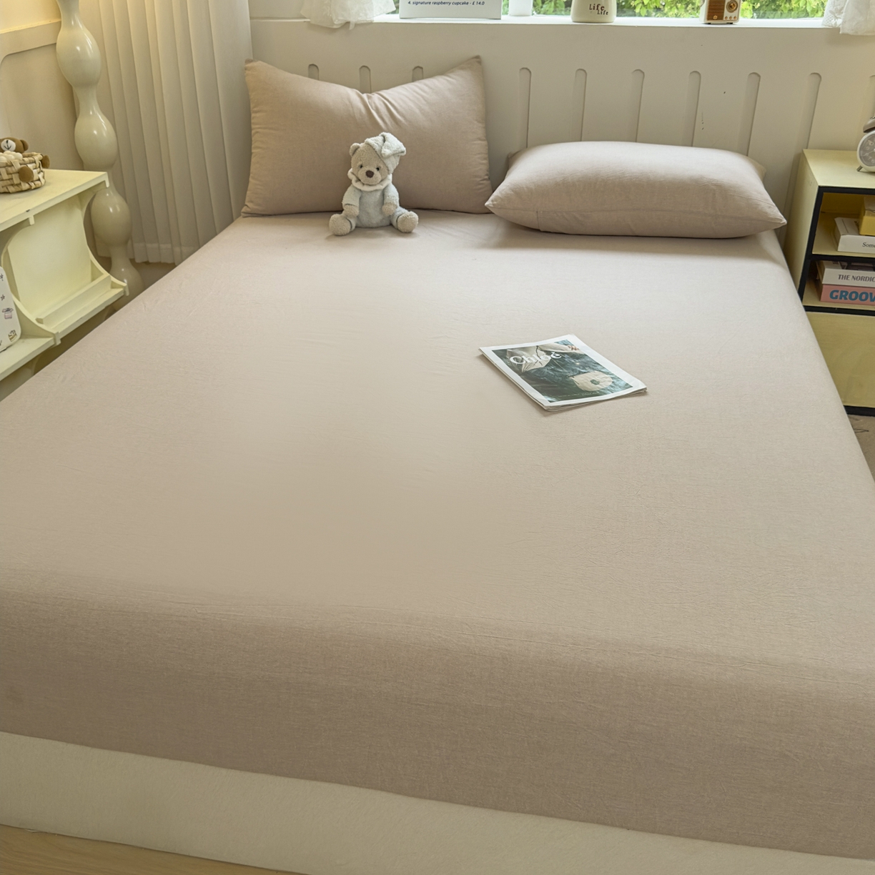 91家纺网 家纺一手货源 找家纺 晚依家纺 2025新款A类色织全棉水洗棉床单单件纯棉格子纯色学生宿舍定制定做 纯色-土密