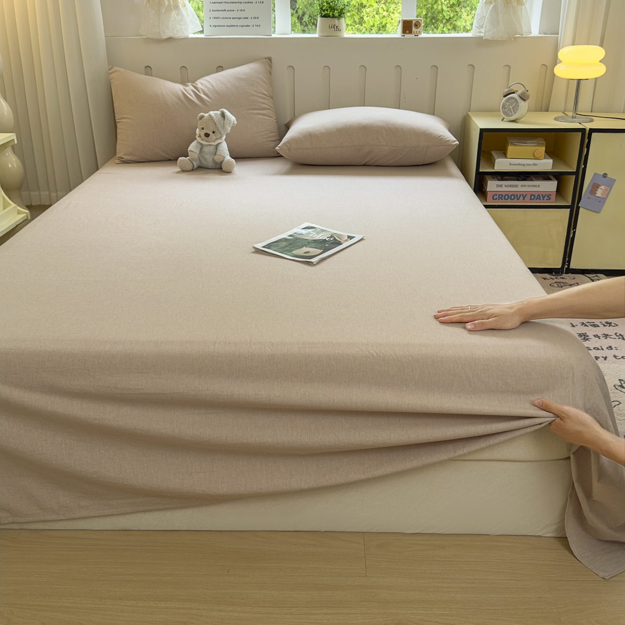 91家纺网 家纺一手货源 找家纺 晚依家纺 2025新款A类色织全棉水洗棉床单单件纯棉格子纯色学生宿舍定制定做 纯色-土密